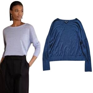 Banana Republic Navy Blue Cait Linen Blend Long Sleeve Sweater Large Breathable
